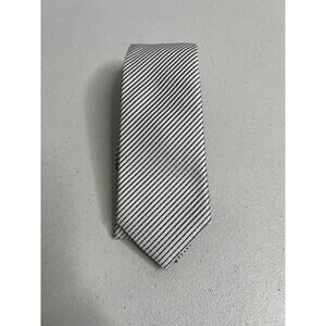 Calvin Klein Black, White, Gray Striped Pattern Silk Blend Slim Designer Tie NWT